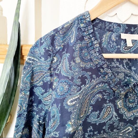 Talbots blue green paisley pattern blouse sz Small - Picture 2 of 5